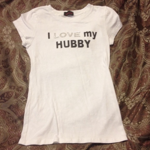 I LOVE MY HUBBY white tee black w rhinestones