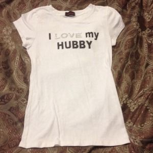 I LOVE MY HUBBY white tee black w rhinestones