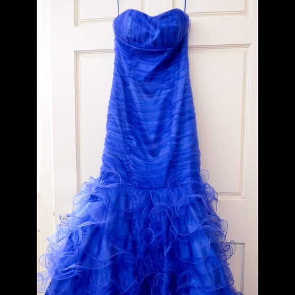 Royal Blue Strapless Prom Dress - Picture 2 of 4