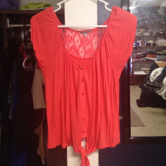 Coral Button-Up Top.