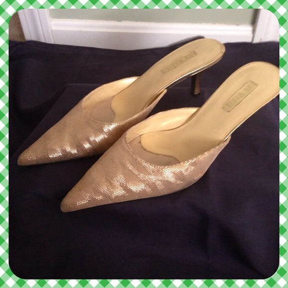 Sparkly Gold Kitten Heel Mules