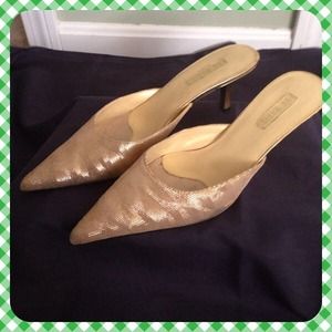 Sparkly Gold Kitten Heel Mules