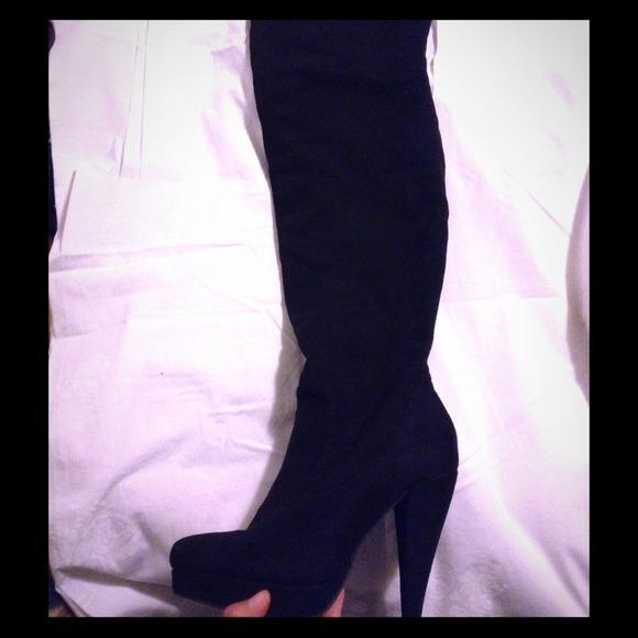 Black Faux Suede Thigh-high Boots