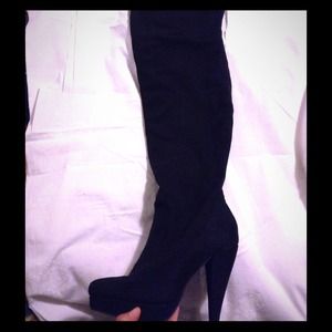 Black Faux Suede Thigh-high Boots