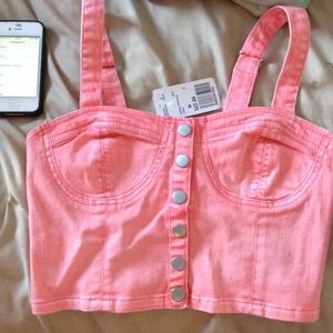 Crop denim snap button shirt