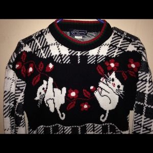 80s vintage dangling cat kitten sweater top m cool