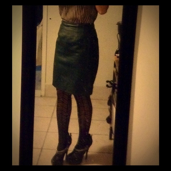 Deep Forest Green Leather Skirt