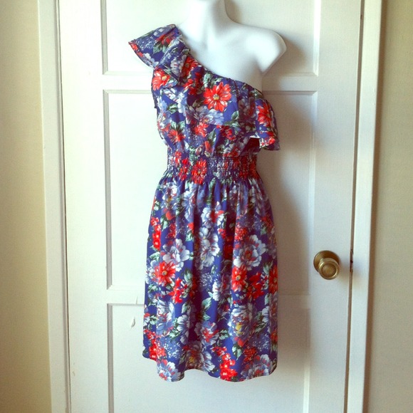 Tropical One Shoulder Ruffle Dress