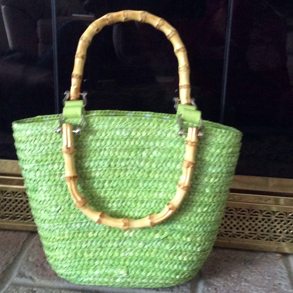 Handbags - Lime green straw handbag