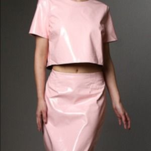 Pink PU Top and Skirt