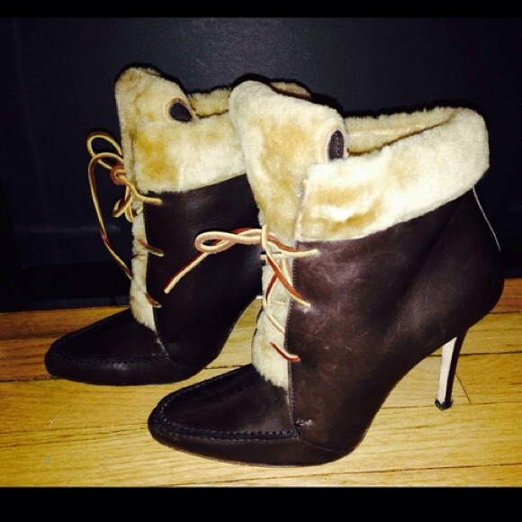 Manolo Blahnik lase up fur boots