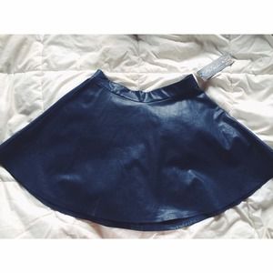 ✨REDUCED✨ Navy Blue Leather Skater Circle Skirt