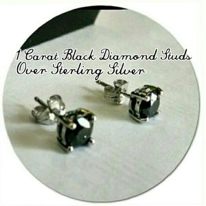 1ct Black diamond studs in sterling silver (NEW)