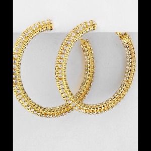 Rhinestone hoops in gold setting