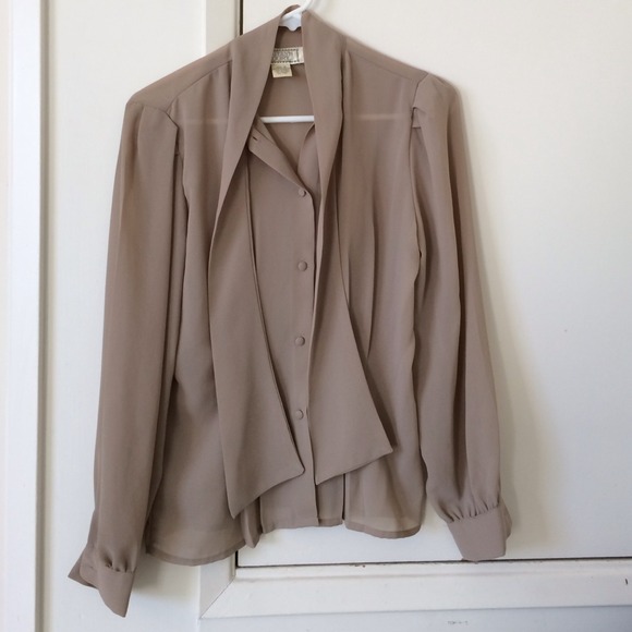 Sheer vintage taupe secretary blouse