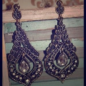 Pewter Embellished Chandelier Earrings