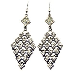 Diamond shaped silver and rhinestone earrings