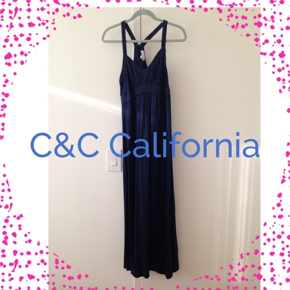 C&C California long silk navy blue dress