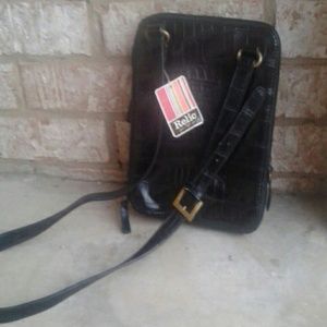 BLACK RELIC CROC HANDBAG