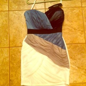 Ark and Co. Cocktail Mini Dress blue and cream
