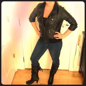 Faux (vegan) leather bomber/ motorcycle jacket