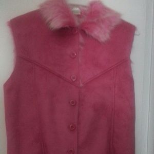 Pink faux fur button down vest