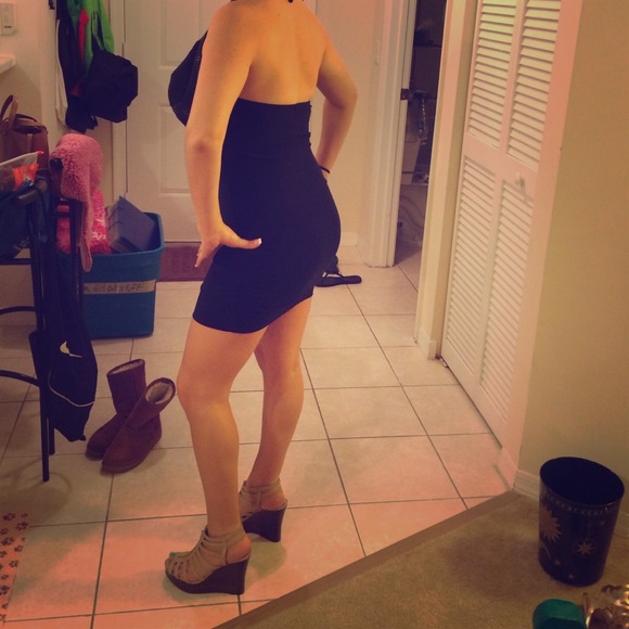 Black halter rhinestone dress