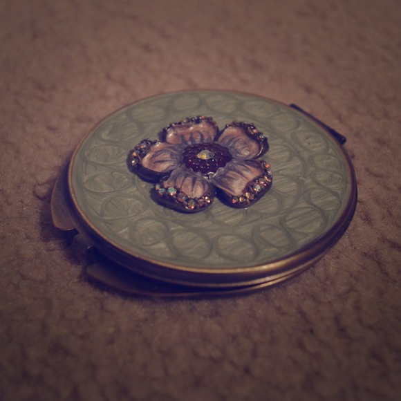 Metal Pocket Mirror with Flower Embellishment
