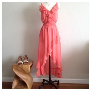 Arden B Coral Ruffled Maxi Dress