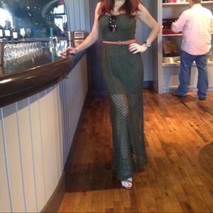 Maxi dress. Green. See thru bottom. Size L