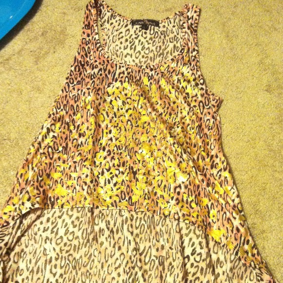Pink & gold cheetah print high low tank top