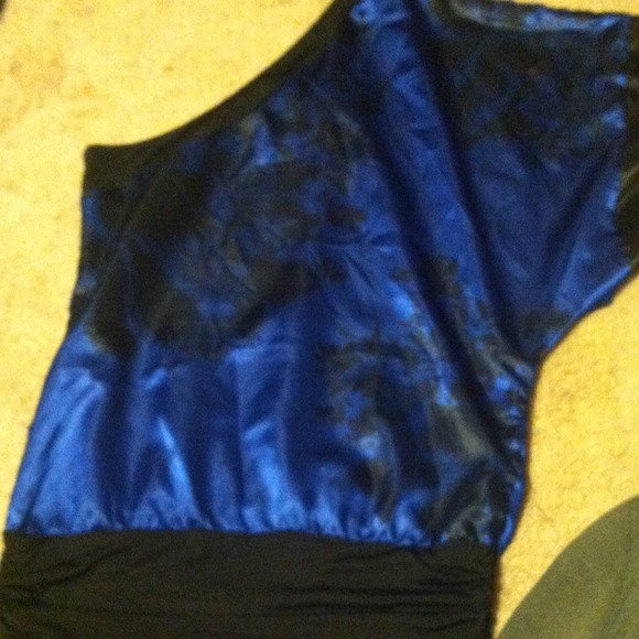 Aline silk black & blue floral print shirt