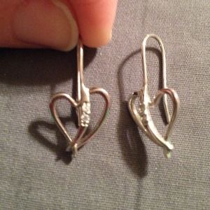 Silver Heart Earrings with Crystals