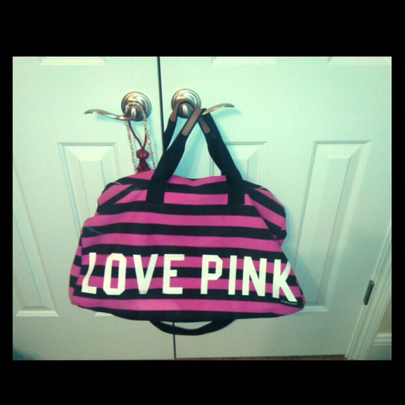 Victoria's secret pink and black large luggage