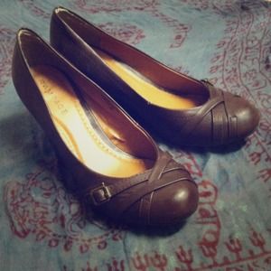 Rampage Brown Buckle Wedges