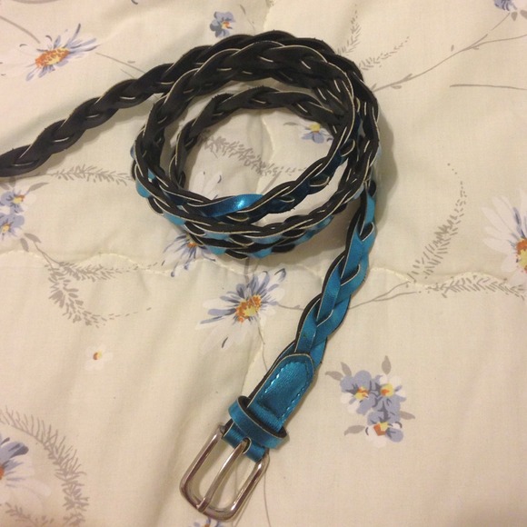 Thin pretty blue braided belt