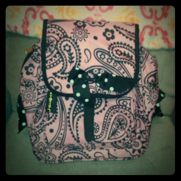 Pink and black paisley print backpack