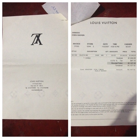 Original receipt of LV Saleya MM