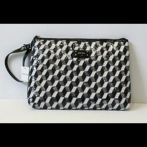 NWT Nine West Geo Sequins Black & White Wristlet