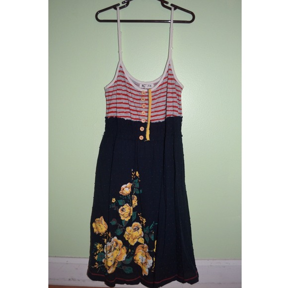 Red/Blue Striped Summer Dress w/ Floral Bottom - Picture 1 of 1