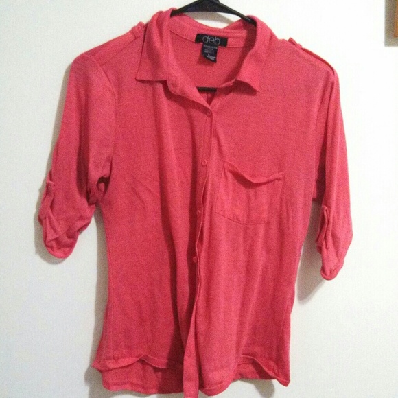3/4 sleeve, pink button up shirt