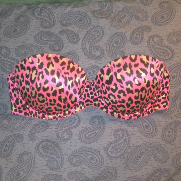 PINKstrapless leopard multiway pushup bra w/straps
