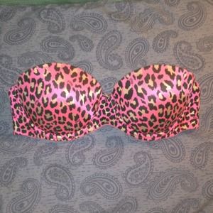 PINKstrapless leopard multiway pushup bra w/straps
