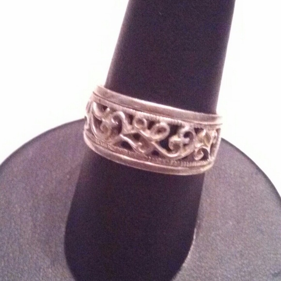 Thick sterling silver cigar band carved out ring
