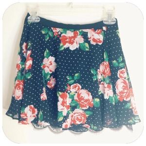 F21 Floral Chiffon Skater Skirt