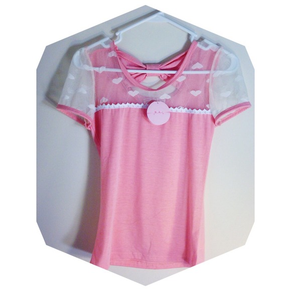 Bow Cut-out Top heart mesh top - Picture 1 of 1