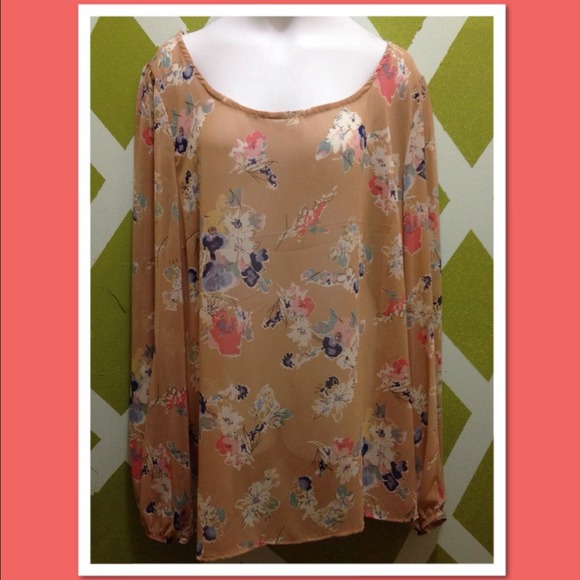 Long Sleeve Neutral Floral Blouse