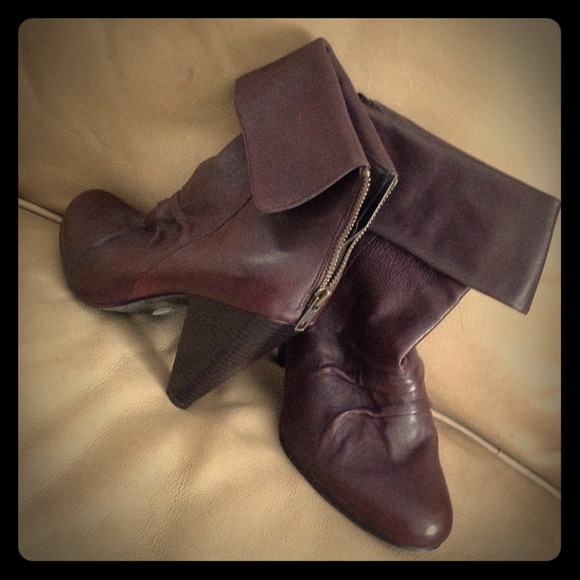 SOLD---Cognac brown foldover booties
