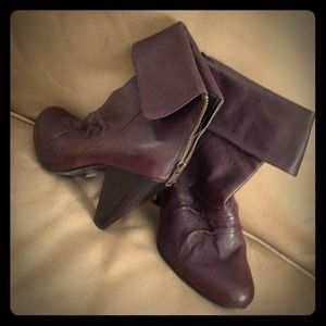 SOLD---Cognac brown foldover booties
