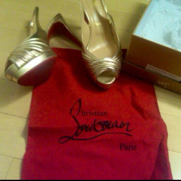 Gold Louboutin Slingback Heels